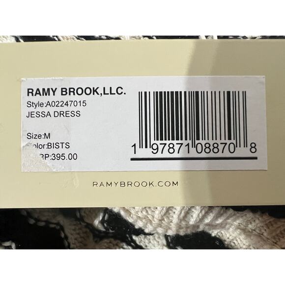 RAMY BROOK WOMENS MEDIUM JESSA KNIT STRIPE SWEATER MIDI DRESS BLACK IVORY NEW - Picture 11 of 14